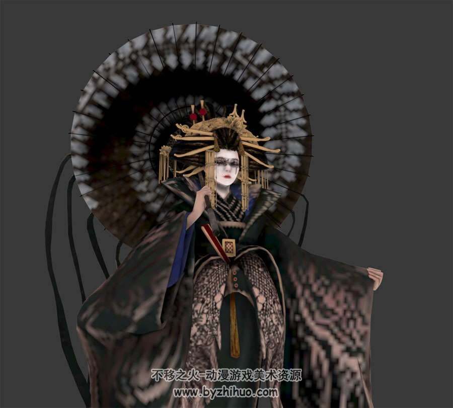 日本古典和服艺妓花魁3D模型Max obj fbx格式下载