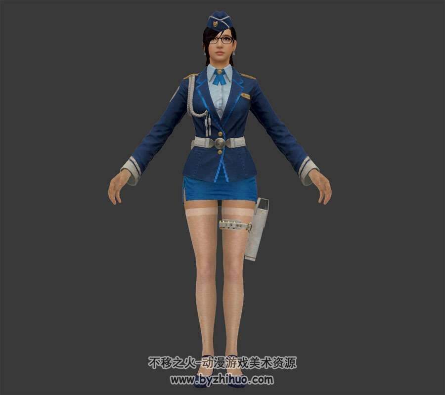 游戏人物角色空军女性军官3Dfbx格式模型含贴图分享