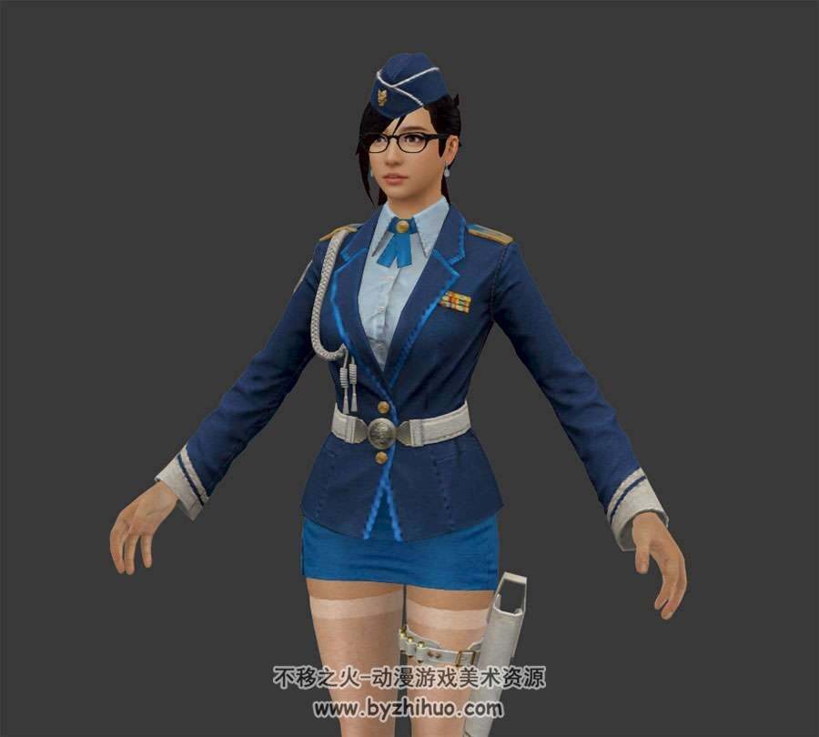 游戏人物角色空军女性军官3Dfbx格式模型含贴图分享