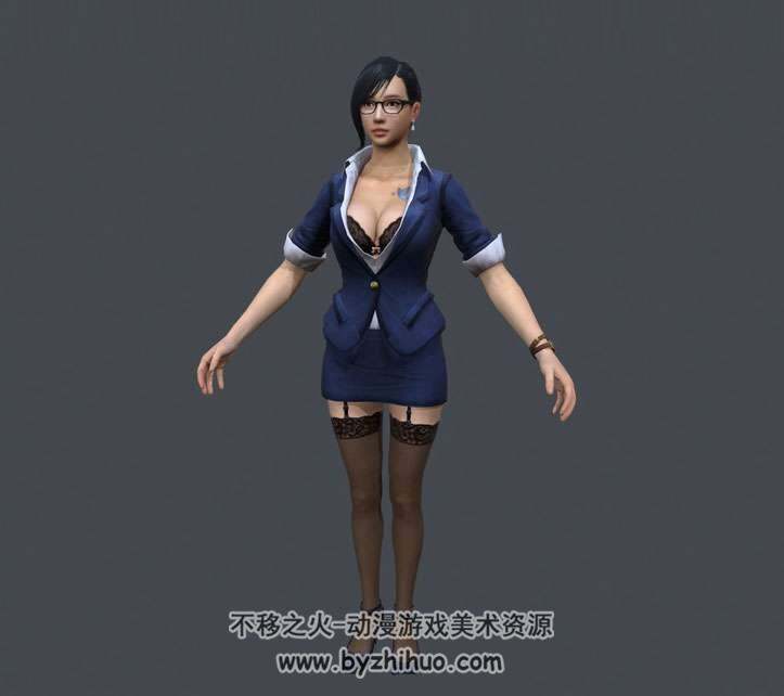 游戏现代人物女秘书角色3Dfbx模型含贴图下载