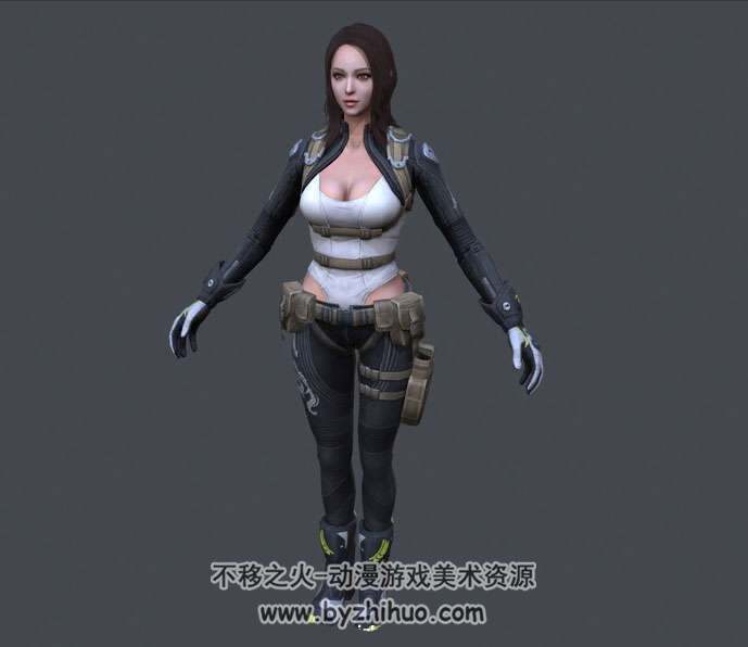 游戏人物现代女特工佣兵3D角色模型fbx格式下载