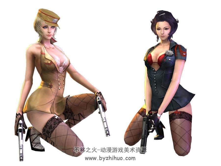 3D渲染女性角色持枪动作美术人体素材参考 773P