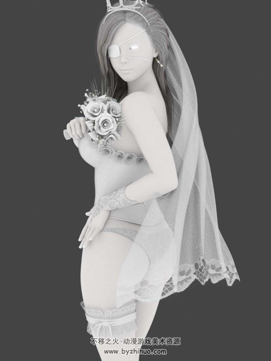 性感婚纱女孩3D模型