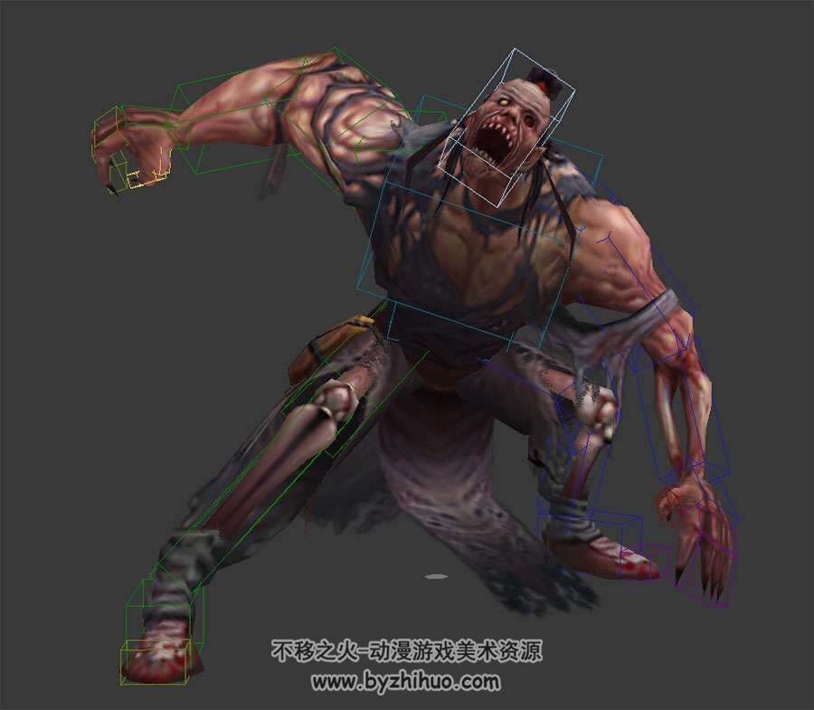 游戏角色丧失僵尸怪物全套动作3DMax模型带绑定下载