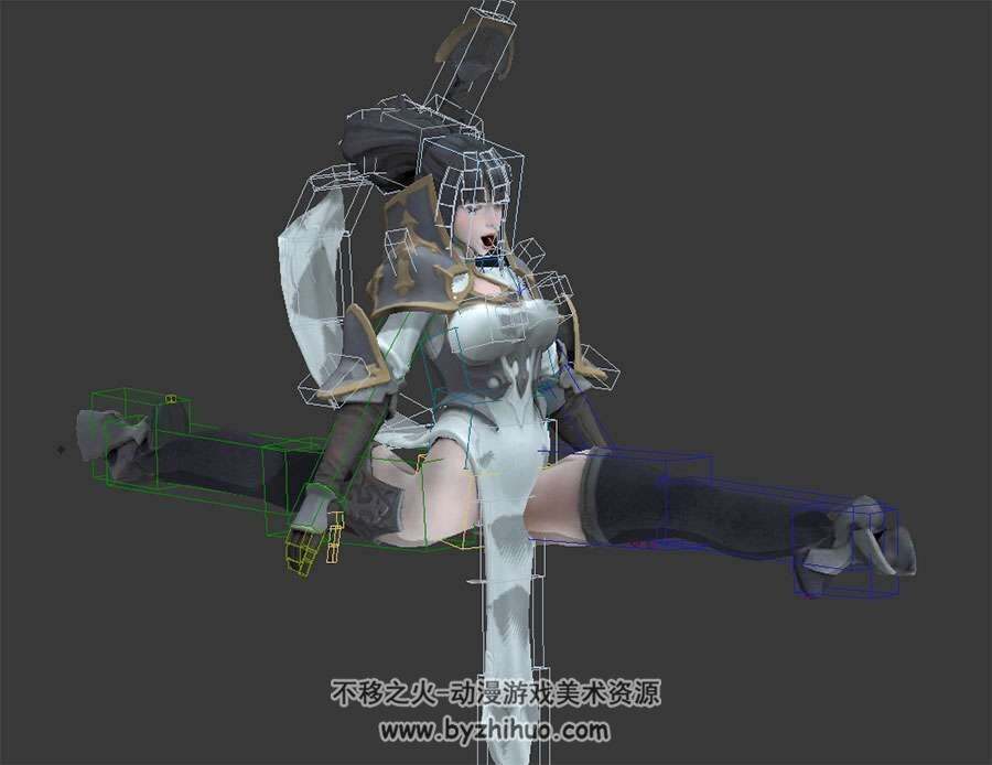 韩风铠甲女孩带绑定鬼畜动作3DMax模型下载