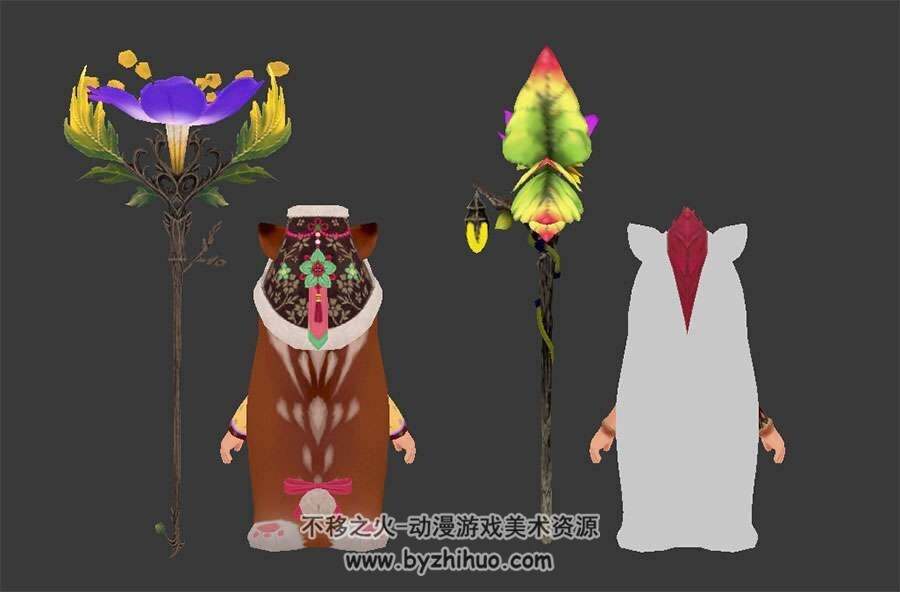 魔法风游戏角色萌娃小女孩带花朵法杖3DMax模型下载