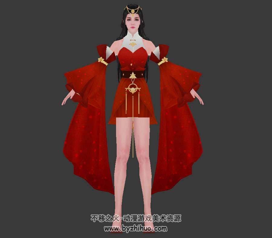 古装红衣游戏大小姐女角色3DMax模型下载