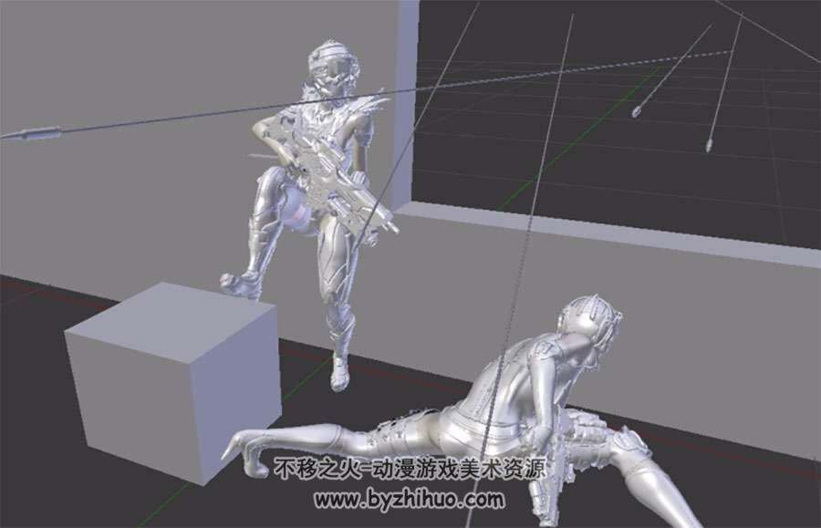 科幻铠甲女战士 枪战模型 高精双人角色模型 附贴图
