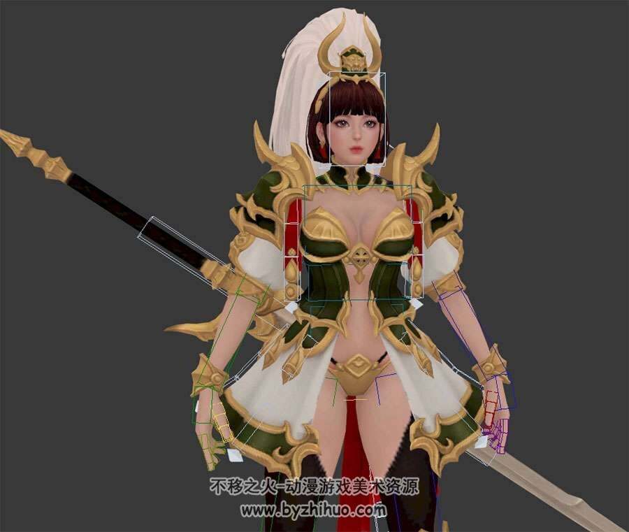 古装铠甲韩风女角色带武器带绑定3DMax模型下载