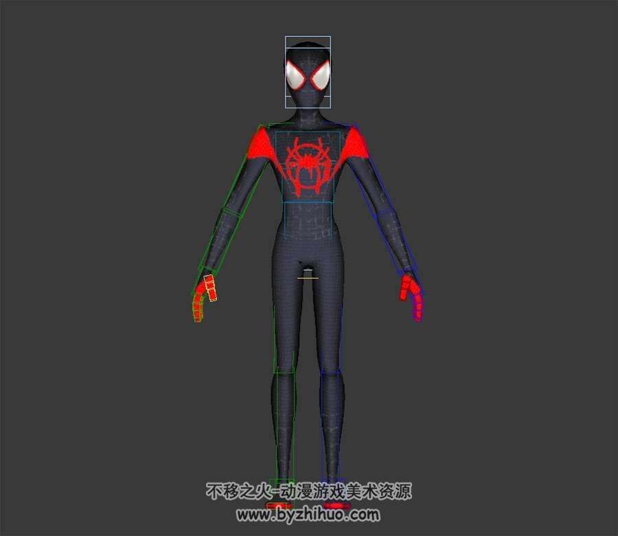 小黑蛛3DMax模型带绑定下载 四边面