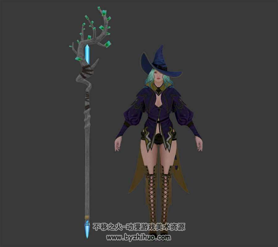 女法师巫师带法杖3DMax fbx格式模型下载