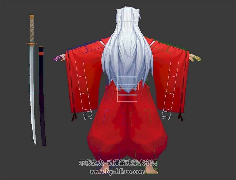 日系游戏角色犬夜叉3DMax模型带绑定下载