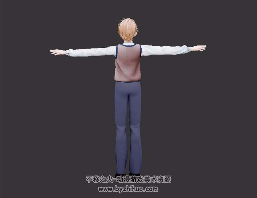 二次元男生 西装校服衬衫马甲 中学生高中生 3D模型 四角面