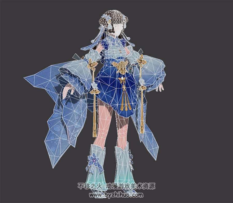仙侠玄幻 少女时装外观 古风蓝色短裙 3D模型