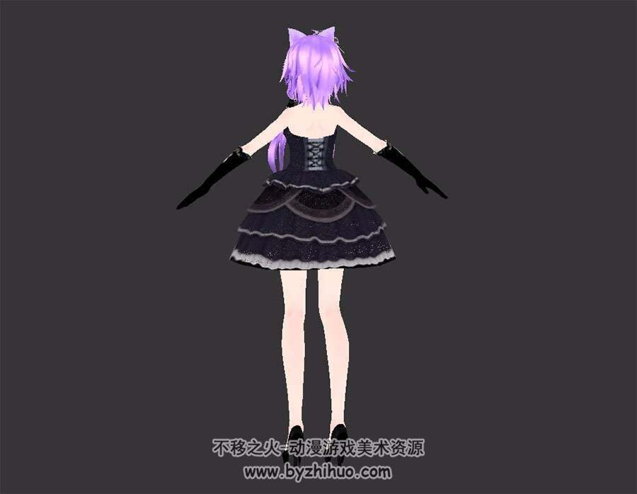 猫耳 黑蕾丝紫发少女 3D模型 高精模
