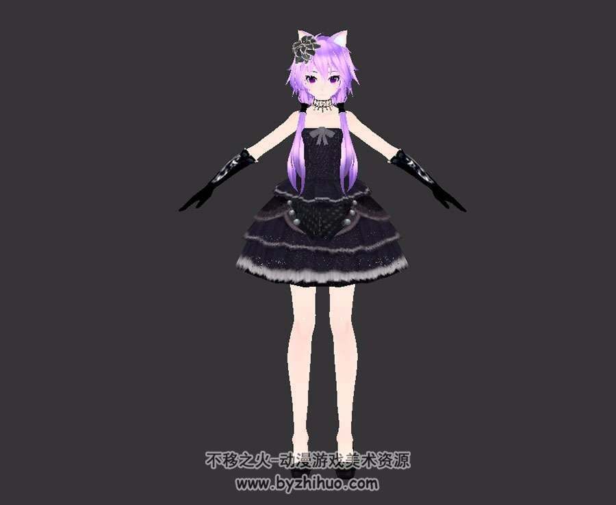 猫耳 黑蕾丝紫发少女 3D模型 高精模