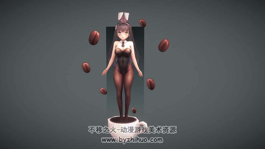 咖啡兔女郎 二次元少女 四边面3D模型