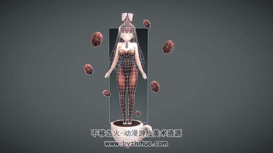 咖啡兔女郎 二次元少女 四边面3D模型