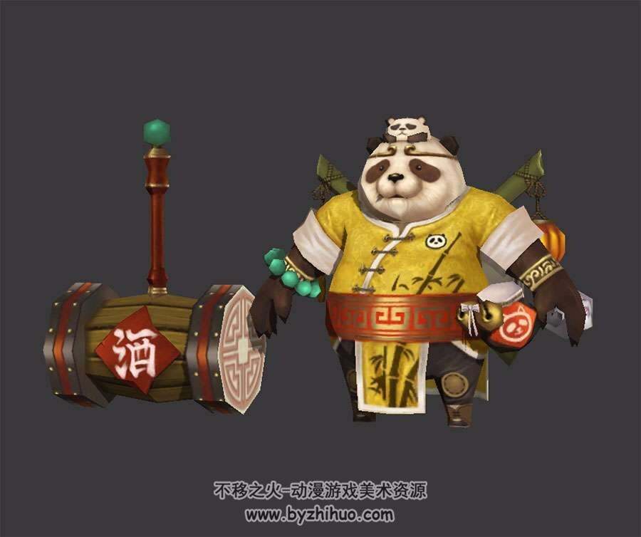 卡通熊猫战士 东方古代风格 3D模型
