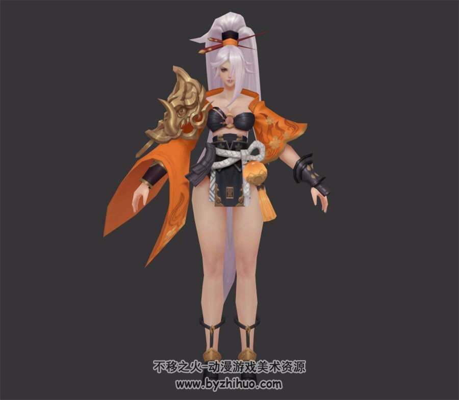 白发和风女战士武士 3D模型