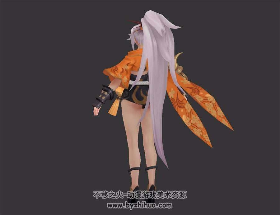 白发和风女战士武士 3D模型