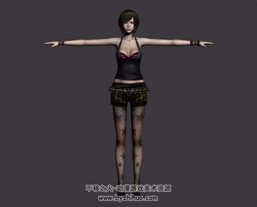 性感网袜美女 黑发吊带少女 3D模型 四边面模型