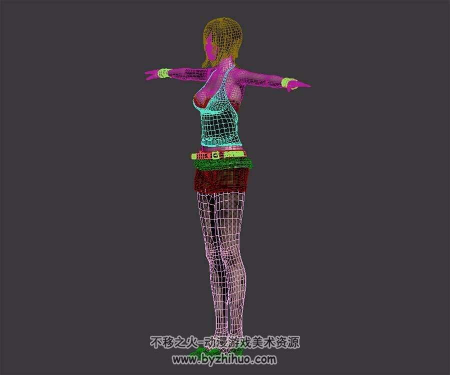 性感网袜美女 黑发吊带少女 3D模型 四边面模型