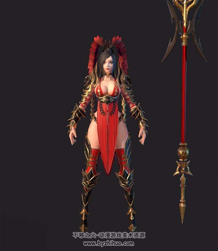 女武将 女枪兵战士 3D模型 高模