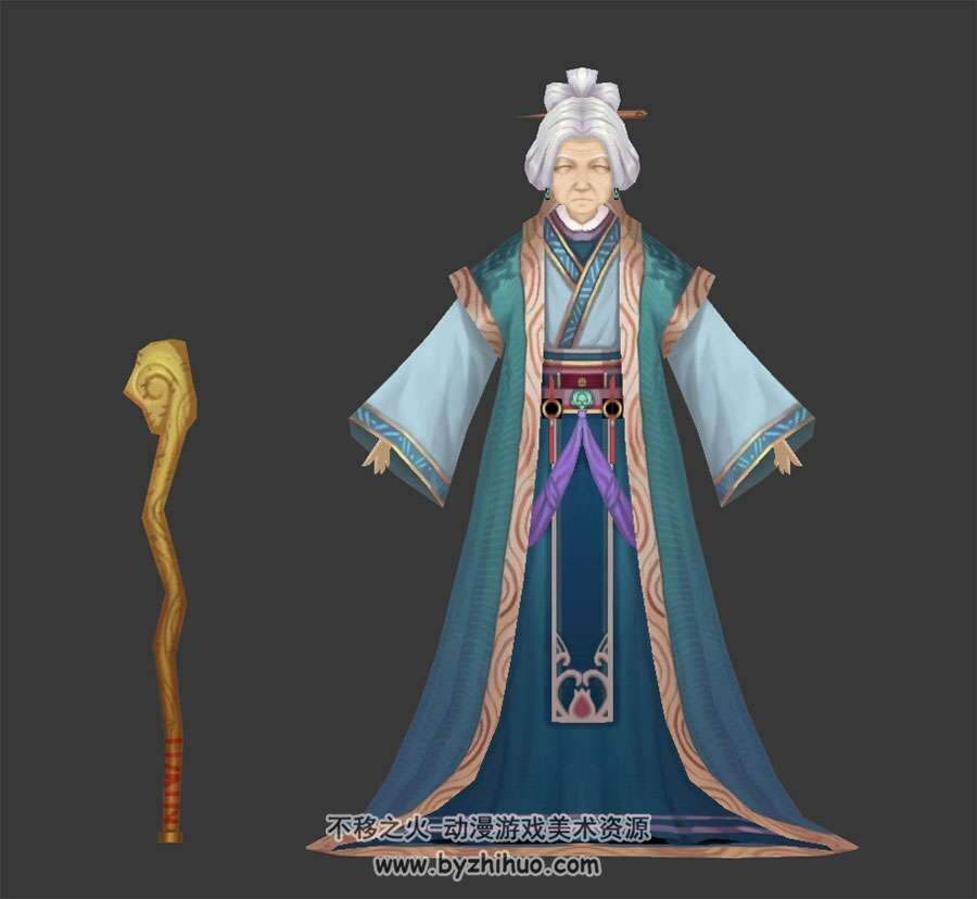 中式古装白发老奶奶3DMax模型下载 含贴图