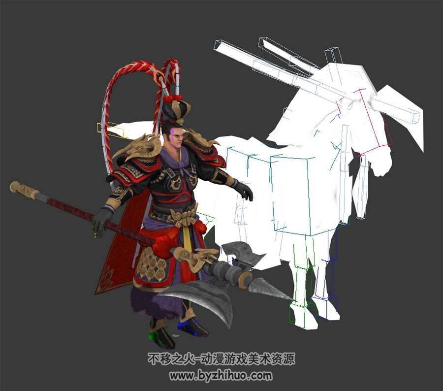 吕布带骨骼绑定（有马没贴图）3DMax模型下载
