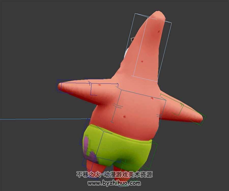 摇摆晃动动画的海绵宝宝的胖大星3DMax模型带绑定下载