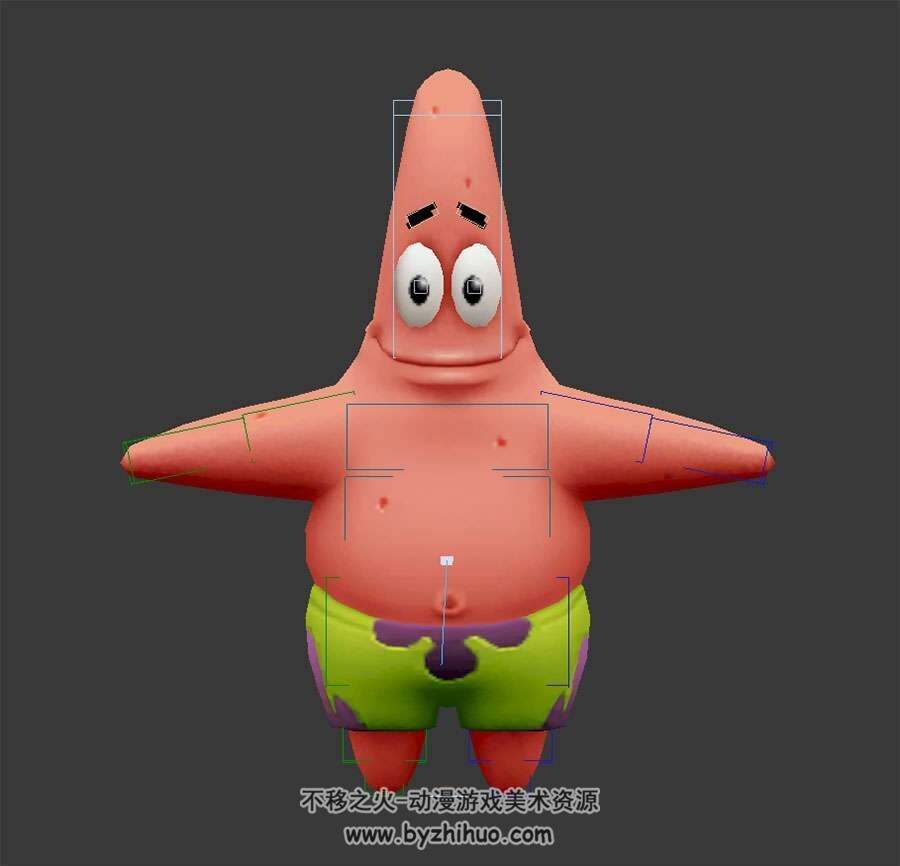 摇摆晃动动画的海绵宝宝的胖大星3DMax模型带绑定下载