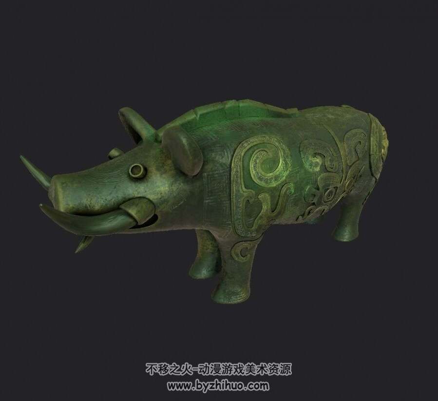 獠牙猪青铜像 obj3D模型下载