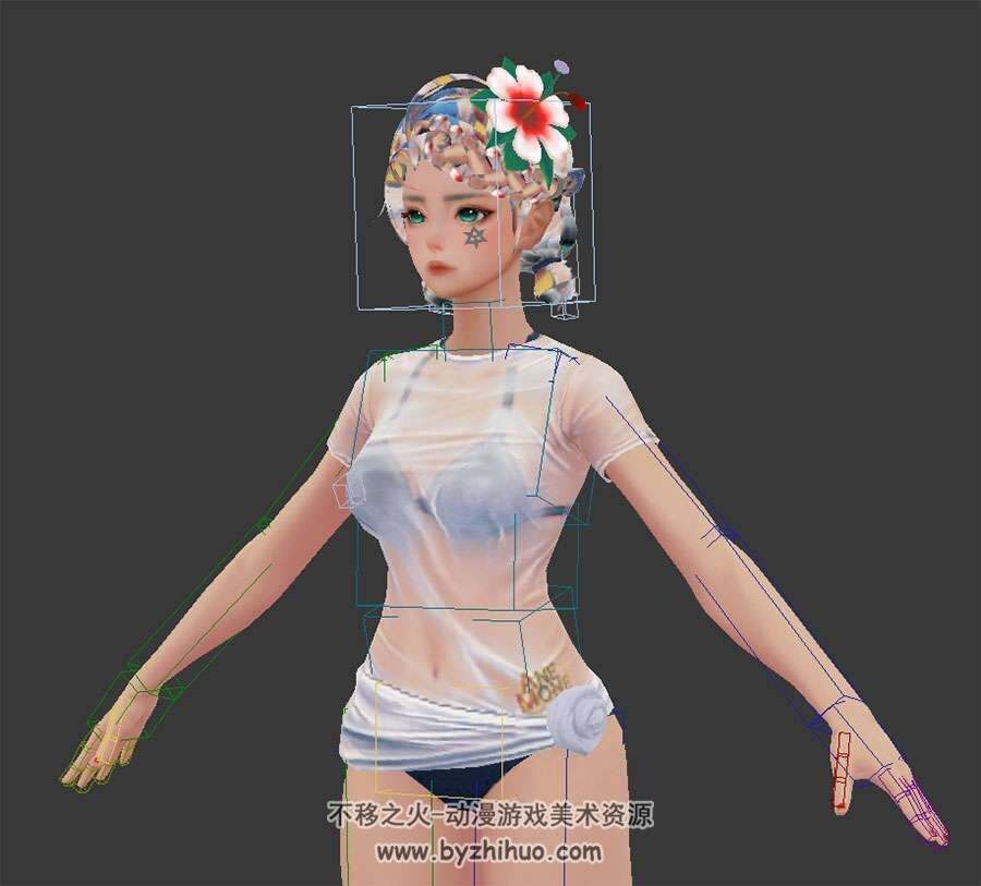 泳装甜美女孩3DMax模型带绑定下载