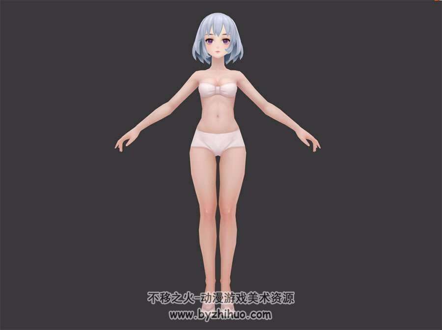 白色短发美少女 内衣裸模 3D模型下载 四角面