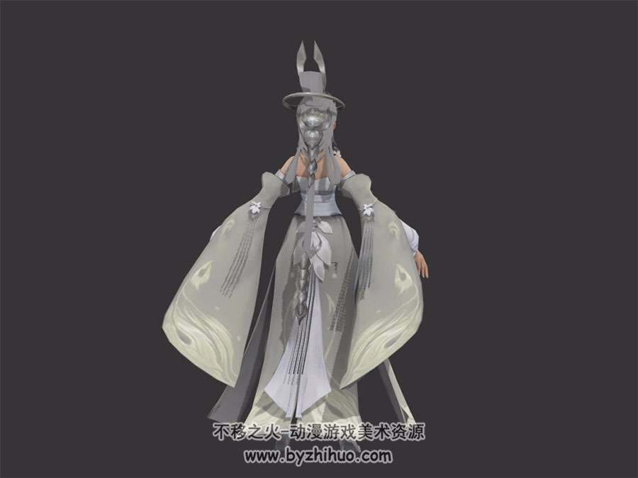 玄幻修真 白发女角色古风时装外观 3D模型 下载 四角面
