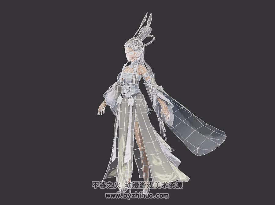 玄幻修真 白发女角色古风时装外观 3D模型 下载 四角面