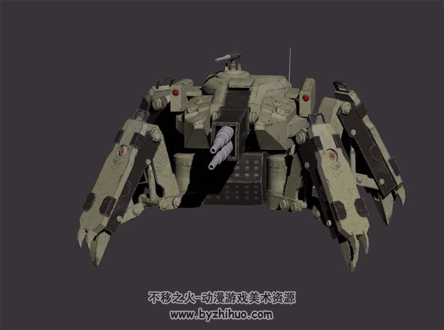 四足科幻武器 机器坦克 3D模型下载 四角面