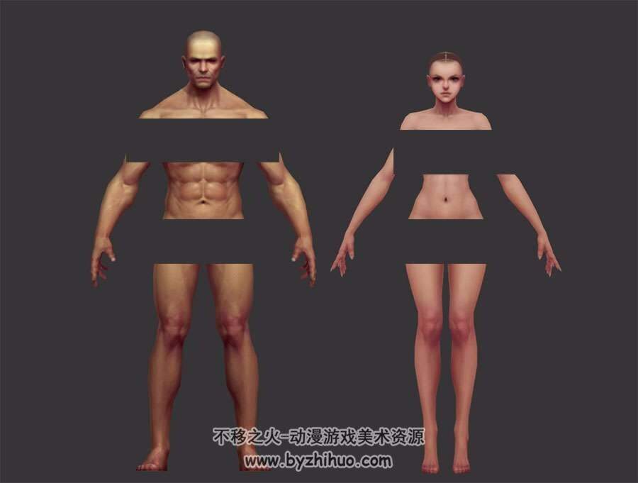游戏男女裸模 3D模型 四角面