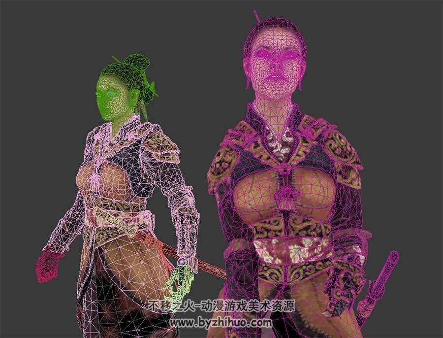 古装女将士勇士忍者带皮肤动作3DMax模型下载