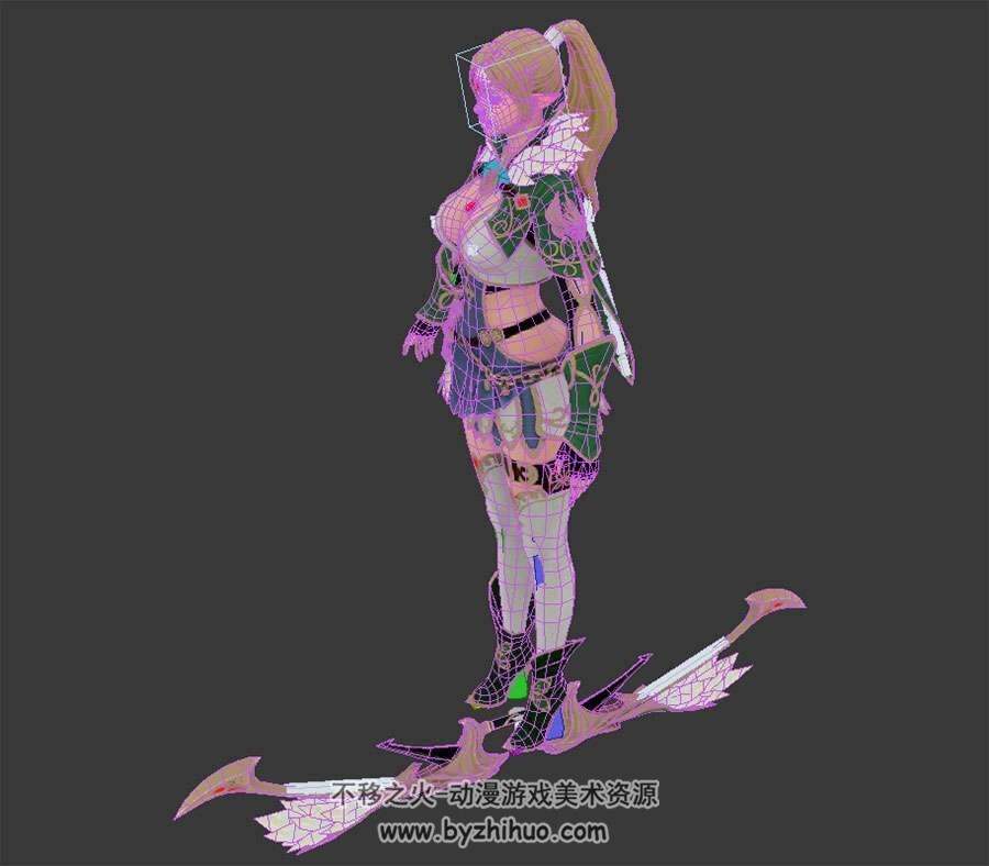游戏女精灵3DMax fbx模型带绑定肢体动作下载