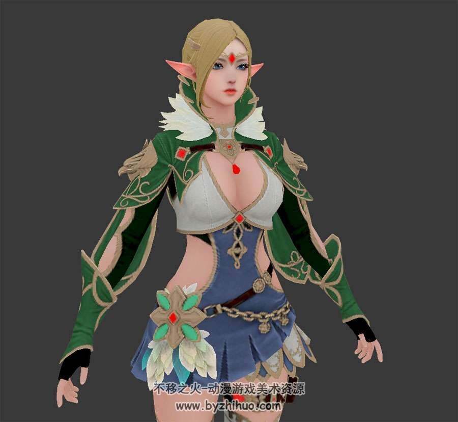 游戏女精灵3DMax fbx模型带绑定肢体动作下载