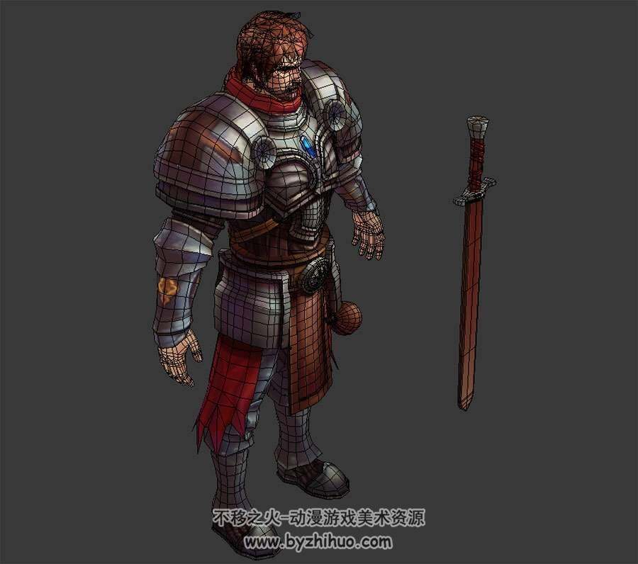 欧洲古代铠甲男性人物带剑3DMax模型下载