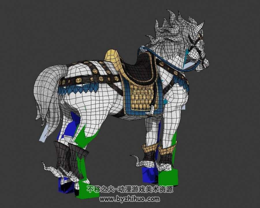 游戏动物座骑白马3DMax模型含贴图骨骼四边面下载
