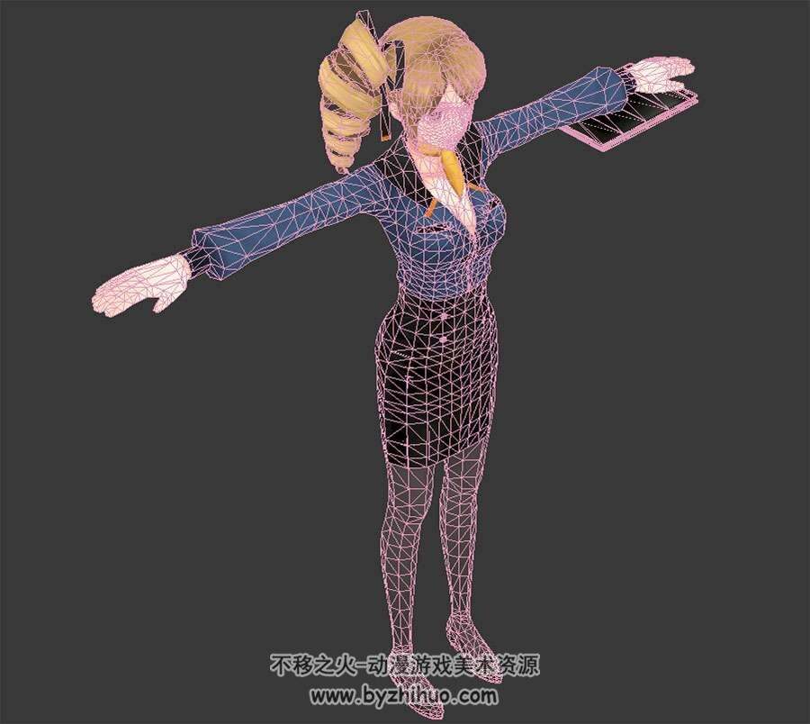 日韩风格4个游戏人物男女小萝莉3DMax模型含贴图分享