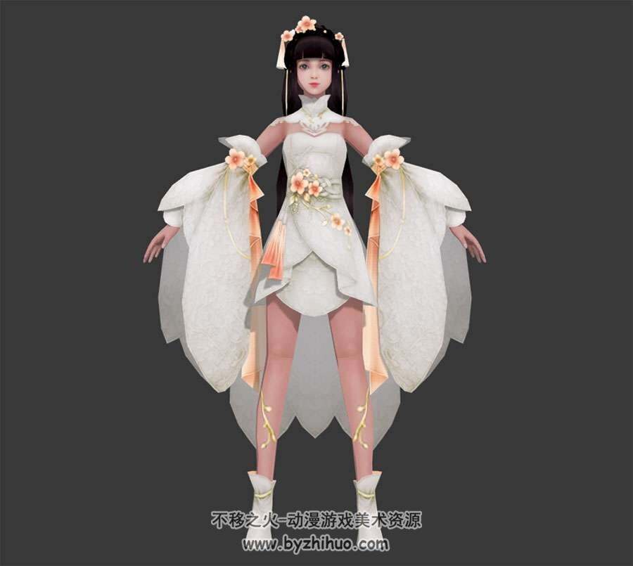中式游戏白衣飘飘的仙女小萝莉3Dfbx模型下载