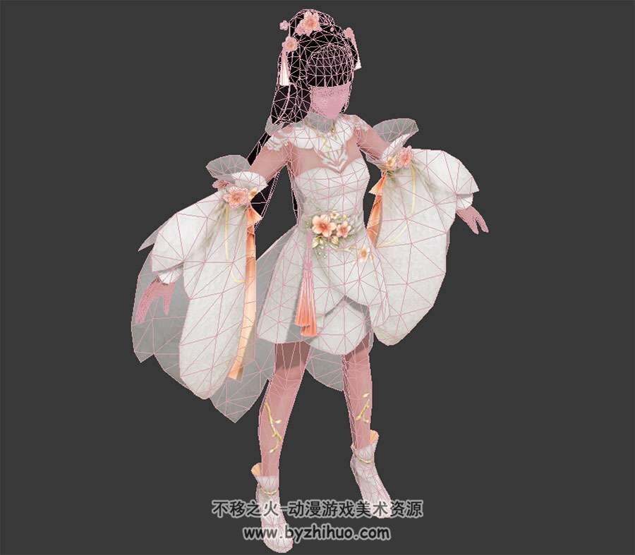 中式游戏白衣飘飘的仙女小萝莉3Dfbx模型下载