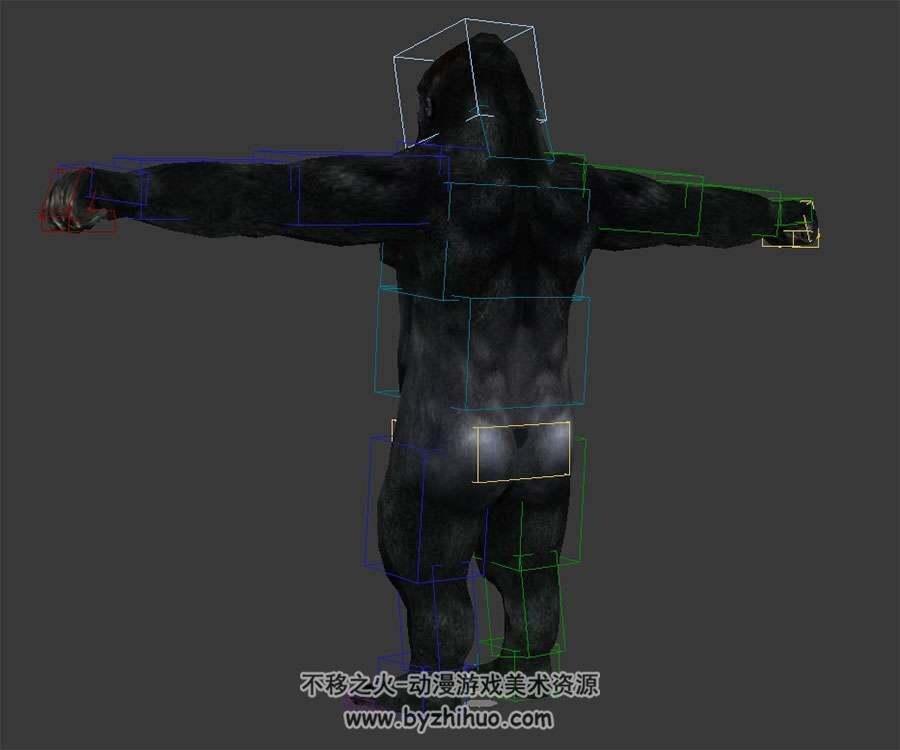 勇猛的黑猩猩3DMax模型四边面带绑定含贴图下载