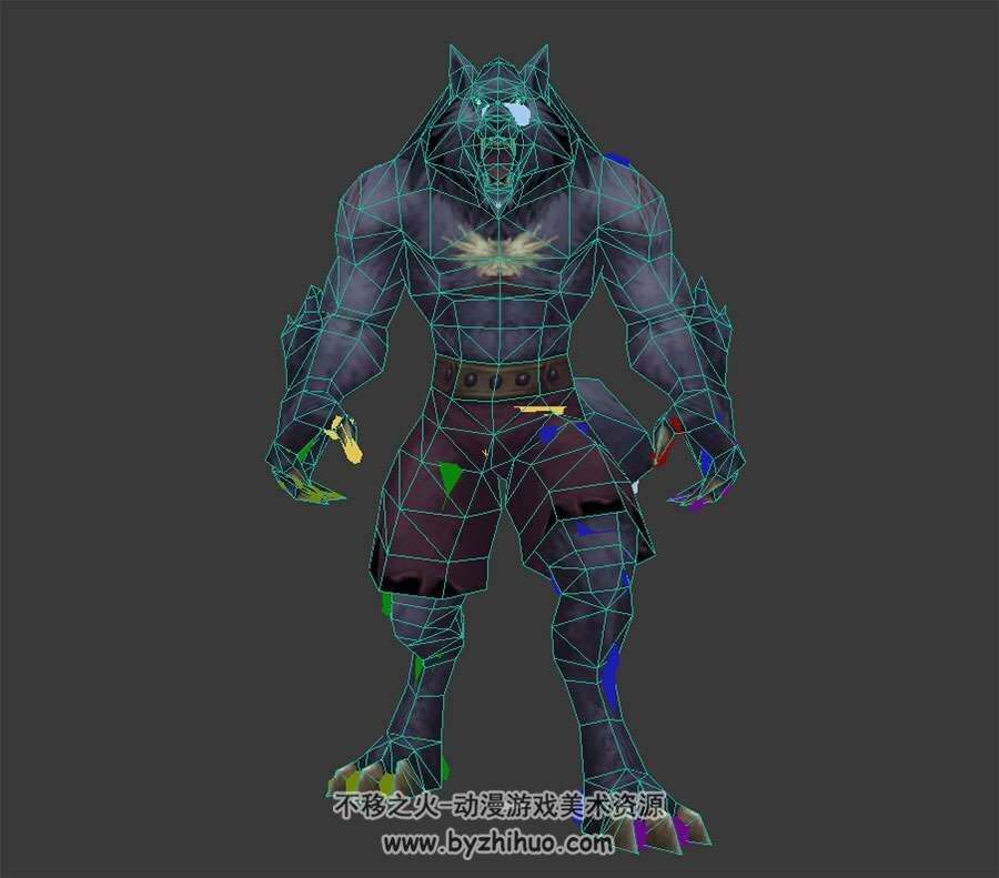 游戏生物怪物狼人带骨骼3DMax模型含贴图下载全套动作