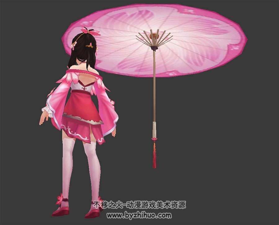 中式古装游戏门派角色粉衣小姑娘3DMax模型下载